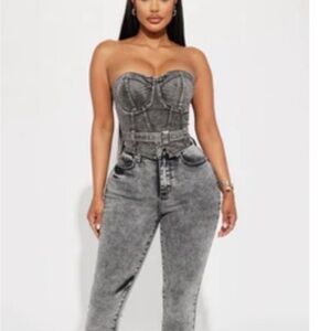 Gray Denim Corset Jumpsuit